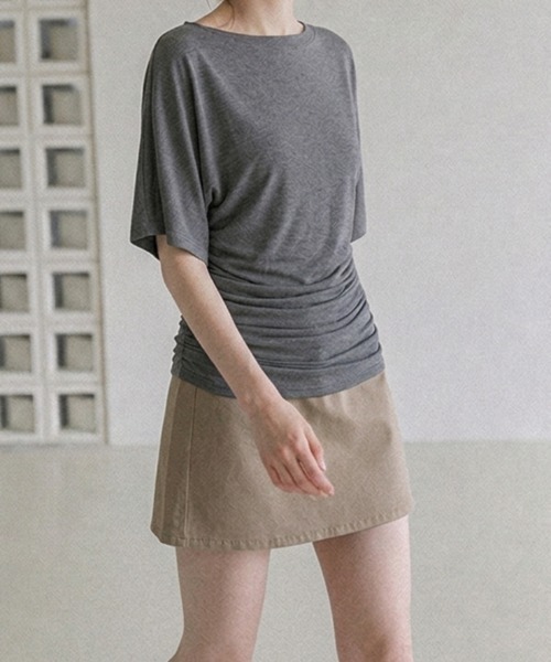 FLINEA(フリネア)の「半端袖プリーツトップス(Tシャツ/カットソー・レディース・ホワイト/チャコールグレー・FREE)」の5枚目の写真