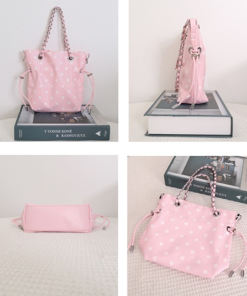 Miniministore(ミニミニストア)の「ドット柄 ショルダーバッグ バケツ型鞄(ショルダーバッグ・レディース・ホワイト/ピンク/ブラック・FREE)」の11枚目の写真