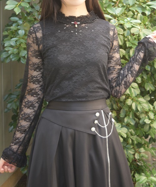 axes femme(アクシーズファム)の「ローズ総レースシアーインナー(Tシャツ/カットソー・レディース・ホワイト/ブラック・FREE)」の2枚目の写真