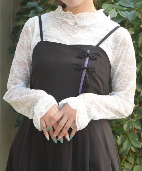 axes femme(アクシーズファム)の「ローズ総レースシアーインナー(Tシャツ/カットソー・レディース・ホワイト/ブラック・FREE)」の9枚目の写真