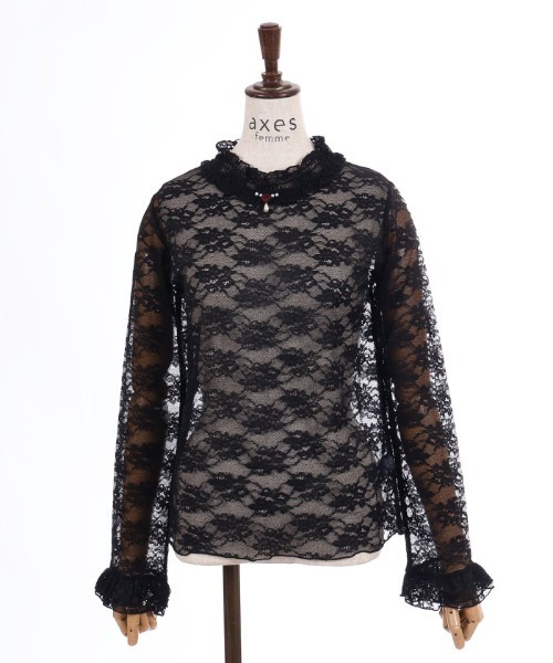 axes femme(アクシーズファム)の「ローズ総レースシアーインナー(Tシャツ/カットソー・レディース・ホワイト/ブラック・FREE)」の13枚目の写真