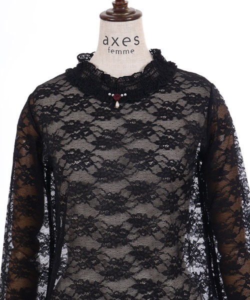 axes femme(アクシーズファム)の「ローズ総レースシアーインナー(Tシャツ/カットソー・レディース・ホワイト/ブラック・FREE)」の16枚目の写真