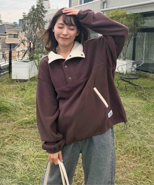 AS KNOW AS plus(アズノゥアズプラス)の「☆ドロスト付き 配色フリースアノラック【UNISEX ITEM】(その他アウター・レディース・グレー/ブラウン/ネイビー/アイボリー・FREE)」の4枚目の写真