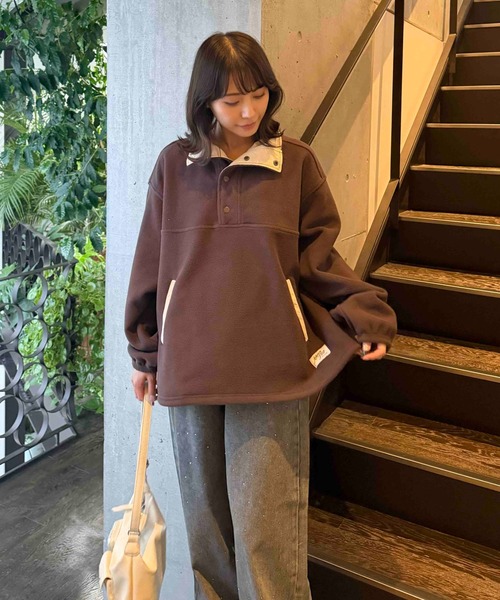 AS KNOW AS plus(アズノゥアズプラス)の「☆ドロスト付き 配色フリースアノラック【UNISEX ITEM】(その他アウター・レディース・グレー/ブラウン/ネイビー/アイボリー・FREE)」の5枚目の写真