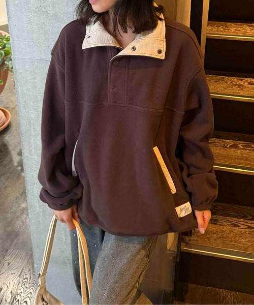 AS KNOW AS plus(アズノゥアズプラス)の「☆ドロスト付き 配色フリースアノラック【UNISEX ITEM】(その他アウター・レディース・グレー/ブラウン/ネイビー/アイボリー・FREE)」の6枚目の写真
