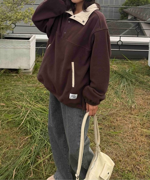 AS KNOW AS plus(アズノゥアズプラス)の「☆ドロスト付き 配色フリースアノラック【UNISEX ITEM】(その他アウター・レディース・グレー/ブラウン/ネイビー/アイボリー・FREE)」の9枚目の写真