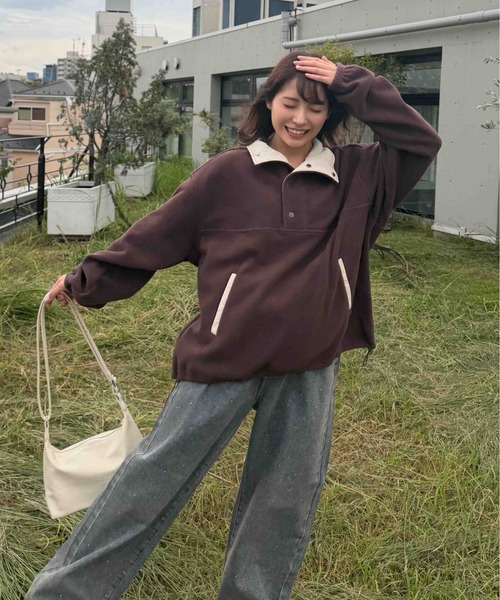 AS KNOW AS plus(アズノゥアズプラス)の「☆ドロスト付き 配色フリースアノラック【UNISEX ITEM】(その他アウター・レディース・グレー/ブラウン/ネイビー/アイボリー・FREE)」の8枚目の写真