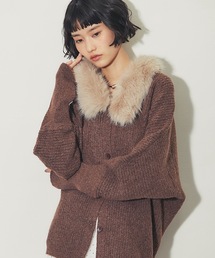 ファー付きニットカーディガン
