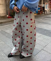 2026AW ワンポイント刺繍 ドット柄ワイドスウェットパンツ/イージーワイドパンツ