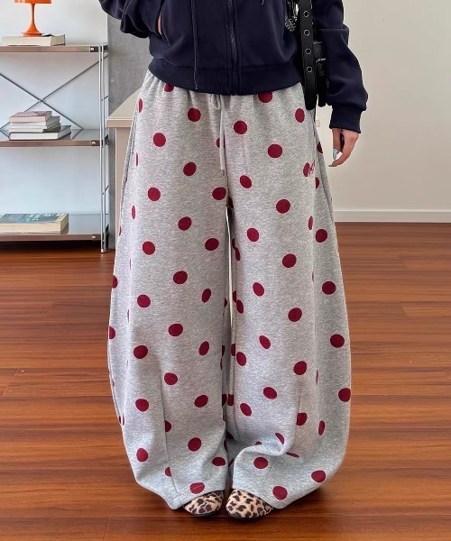 Lis ardent(リスアルダン)の「2026AW ワンポイント刺繍 ドット柄ワイドスウェットパンツ/イージーワイドパンツ(スウェットパンツ・レディース・ネイビー/グレー・M)」の16枚目の写真