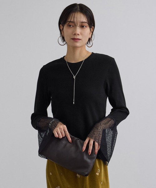 SALON adam et rope'(サロン アダム エ ロペ)の「カフフレアミスティチュールロンT(Tシャツ/カットソー・レディース・ブラック/オフホワイト・FREE)」の1枚目の写真