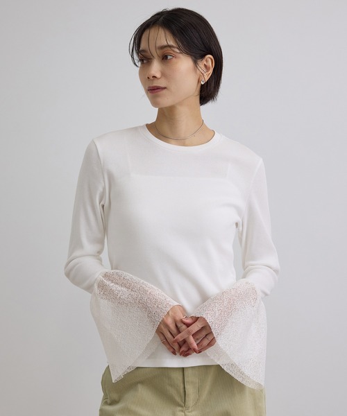 SALON adam et rope'(サロン アダム エ ロペ)の「カフフレアミスティチュールロンT(Tシャツ/カットソー・レディース・ブラック/オフホワイト・FREE)」の6枚目の写真