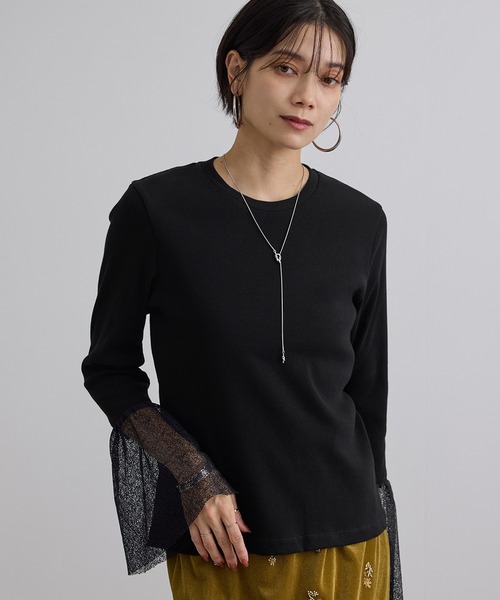 SALON adam et rope'(サロン アダム エ ロペ)の「カフフレアミスティチュールロンT(Tシャツ/カットソー・レディース・ブラック/オフホワイト・FREE)」の11枚目の写真