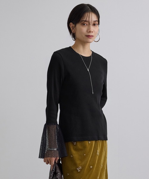 SALON adam et rope'(サロン アダム エ ロペ)の「カフフレアミスティチュールロンT(Tシャツ/カットソー・レディース・ブラック/オフホワイト・FREE)」の14枚目の写真