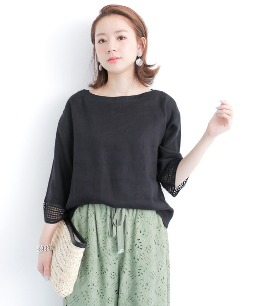 URBAN RESEARCH（アーバンリサーチ）の「UR 袖レースリネンブラウス（シャツ/ブラウス・レディース・ネイビー/サーモンピンク/オフホワイト・FREE）」の7枚目の写真