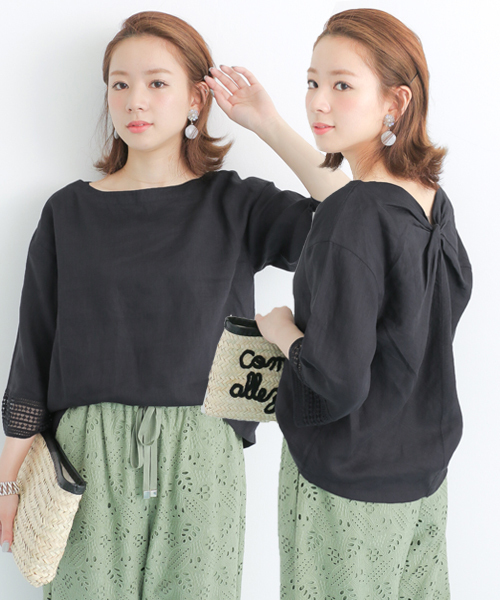 URBAN RESEARCH（アーバンリサーチ）の「UR 袖レースリネンブラウス（シャツ/ブラウス・レディース・ネイビー/サーモンピンク/オフホワイト・FREE）」の8枚目の写真