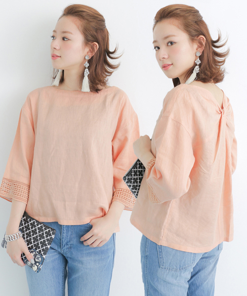 URBAN RESEARCH（アーバンリサーチ）の「UR 袖レースリネンブラウス（シャツ/ブラウス・レディース・ネイビー/サーモンピンク/オフホワイト・FREE）」の22枚目の写真