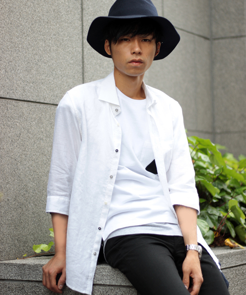 glory crew(グローリークルー)の「フレンチリネン七分シャツ(カフス裏配色)(シャツ/ブラウス・メンズ・ホワイト/ボルドー/ブラック/ベージュ/ターコイズブルー/カーキ・M/L/LL/S)」の2枚目の写真