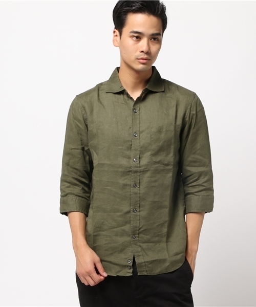 glory crew(グローリークルー)の「フレンチリネン七分シャツ(カフス裏配色)(シャツ/ブラウス・メンズ・ホワイト/ボルドー/ブラック/ベージュ/ターコイズブルー/カーキ・M/L/LL/S)」の4枚目の写真