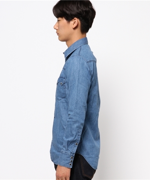JOHN LAWRENCE SULLIVAN（ジョンローレンスサリバン）の「WASHED DENIM COWBOY SHIRT（シャツ/ブラウス・メンズ・インディゴブルー/ブラック・38/34/36/44/42/46/48）」の3枚目の写真