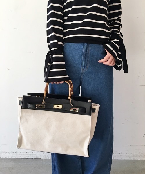 Banner Barrett(バナーバレット)の「【LE VERNIS】キャンパス×レザーBAG(トートバッグ・レディース・ブラック×ホワイト/キャメル/アイボリー/ブラック・FREE)」の3枚目の写真