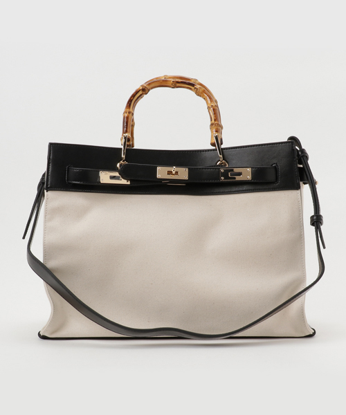 Banner Barrett(バナーバレット)の「【LE VERNIS】キャンパス×レザーBAG(トートバッグ・レディース・ブラック×ホワイト/キャメル/アイボリー/ブラック・FREE)」の7枚目の写真