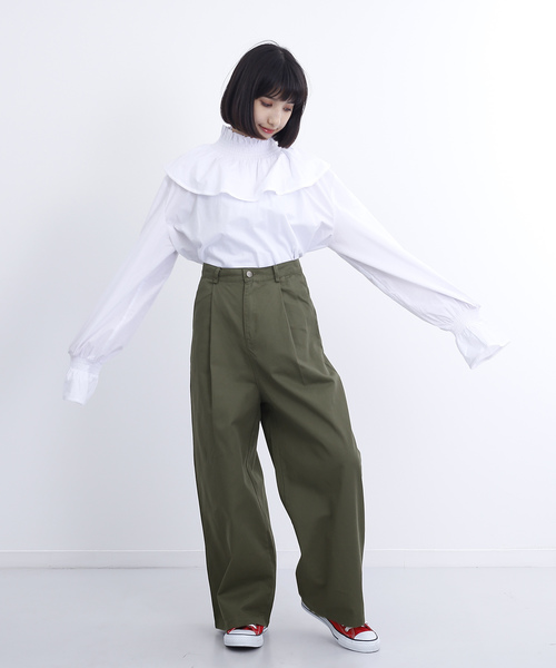 MERLOT(メルロー)の「チノワイドパンツ4927(チノパンツ・レディース・ベージュ/ネイビー/ブラック/カーキ/グリーン系その他/ベージュ系その他/グレー・FREE)」の14枚目の写真