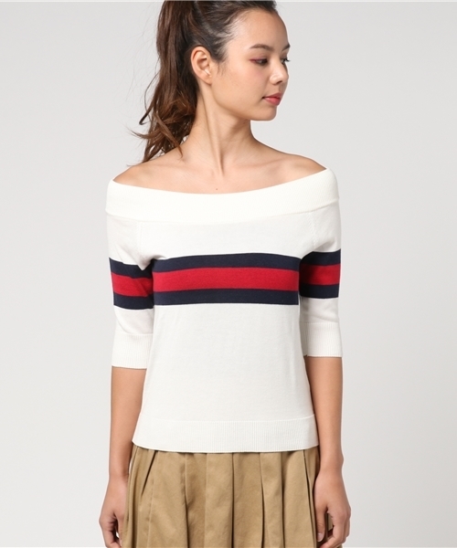 GUILD PRIME(ギルドプライム)の「☆『人は見た目が100パーセント』にて水川あさみさん着用☆【GUILD PRIME】WOMENS 2WAYオフショルダーニット(ニット/セーター・レディース・ホワイト/グリーン/その他・36/34)」の4枚目の写真