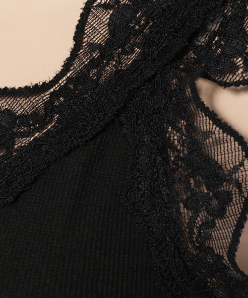 one after another NICE CLAUP（ワンアフターアナザーナイスクラップ）の「レーステレコタンクトップ（タンクトップ・レディース・オフホワイト/ネイビー/ピンク/ブラック/ベージュ・FREE）」の9枚目の写真