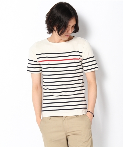 UNION STATION(ユニオンステーション)の「パネルボーダーボートネックTシャツ(Tシャツ/カットソー・メンズ・ホワイト×ネイビー/その他1/その他2・MEDIUM/LARGE/LL)」の3枚目の写真
