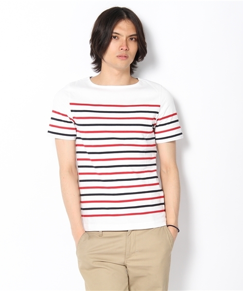 UNION STATION(ユニオンステーション)の「パネルボーダーボートネックTシャツ(Tシャツ/カットソー・メンズ・ホワイト×ネイビー/その他1/その他2・MEDIUM/LARGE/LL)」の1枚目の写真