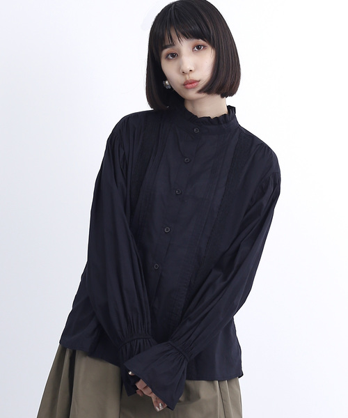 MERLOT（メルロー）の「レースタックコットンブラウス1380（シャツ/ブラウス・レディース・ブラック/オフホワイト/グリーン/チェリーピンク・FREE）」の3枚目の写真