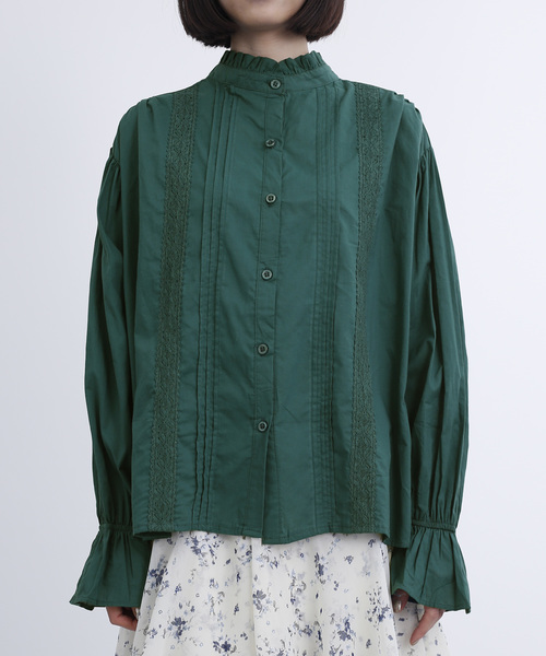 MERLOT（メルロー）の「レースタックコットンブラウス1380（シャツ/ブラウス・レディース・ブラック/オフホワイト/グリーン/チェリーピンク・FREE）」の11枚目の写真