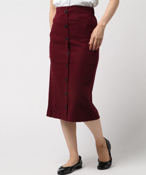 KOBE LETTUCE（コウベレタス）の「フロントボタンミディ丈タイトスカート/レディース/ボトムス/ミディアム丈[M2060]神戸レタス（スカート・レディース・ラベンダー/ピンク/イエロー/カーキ/ブラック/ボルドー/チェック・FREE）」の6枚目の写真