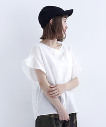 MERLOT | コットンリネンフレア袖Tシャツ1594(Tシャツ/カットソー)