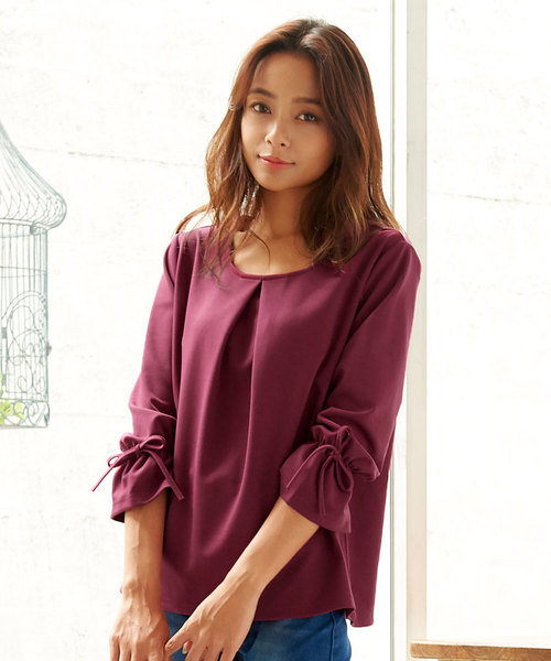 KOBE LETTUCE（コウベレタス）の「選べる3type[フレア袖/ベルト/リボン袖]Tブラウス＊レディース/トップス[C3441]（Tシャツ/カットソー・レディース・オフホワイト/キャメル/カーキ/プラム/ボルドー/ネイビー/ブラック/ホワイト系その他/イエロー系その他/グリーン系その他/パープル系その他/レッド系その他/ブルー系その他/ブラック系その他/ホワイト系その他2/イエロー系その他2/グリーン系その他2/パープル系その他2/レッド系その他2/ブルー系その他2/ブラック系その他2・FREE）」の16枚目の写真