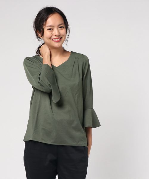 KOBE LETTUCE（コウベレタス）の「選べる3type[フレア袖/ベルト/リボン袖]Tブラウス＊レディース/トップス[C3441]（Tシャツ/カットソー・レディース・オフホワイト/キャメル/カーキ/プラム/ボルドー/ネイビー/ブラック/ホワイト系その他/イエロー系その他/グリーン系その他/パープル系その他/レッド系その他/ブルー系その他/ブラック系その他/ホワイト系その他2/イエロー系その他2/グリーン系その他2/パープル系その他2/レッド系その他2/ブルー系その他2/ブラック系その他2・FREE）」の8枚目の写真