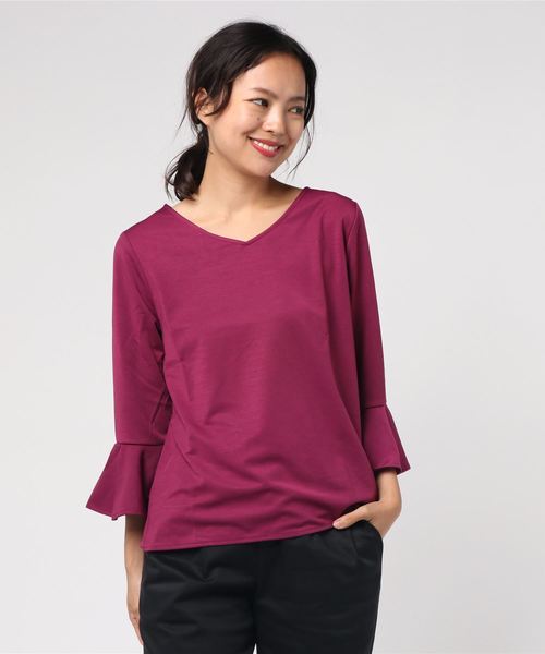 KOBE LETTUCE（コウベレタス）の「選べる3type[フレア袖/ベルト/リボン袖]Tブラウス＊レディース/トップス[C3441]（Tシャツ/カットソー・レディース・オフホワイト/キャメル/カーキ/プラム/ボルドー/ネイビー/ブラック/ホワイト系その他/イエロー系その他/グリーン系その他/パープル系その他/レッド系その他/ブルー系その他/ブラック系その他/ホワイト系その他2/イエロー系その他2/グリーン系その他2/パープル系その他2/レッド系その他2/ブルー系その他2/ブラック系その他2・FREE）」の15枚目の写真