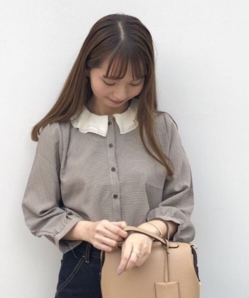 flower（フラワー）の「スウィングカラーブラウス（シャツ/ブラウス・レディース・ブラウン/ピンク・FREE）」の7枚目の写真