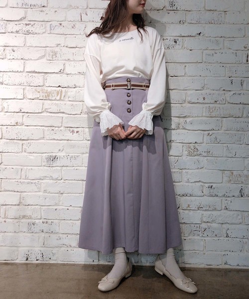 one after another NICE CLAUP(ワンアフターアナザーナイスクラップ)の「配色ゴムベルト付きロングスカート(スカート・レディース・ブラウン系その他/ベージュ/ベージュ系その他/パープル・FREE)」の6枚目の写真