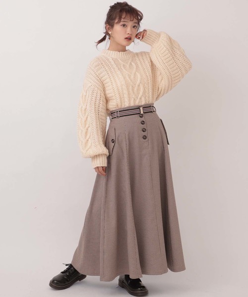 one after another NICE CLAUP(ワンアフターアナザーナイスクラップ)の「配色ゴムベルト付きロングスカート(スカート・レディース・ブラウン系その他/ベージュ/ベージュ系その他/パープル・FREE)」の7枚目の写真