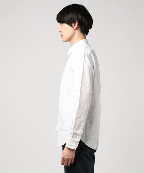 three dots（スリードッツ）の「THREE DOTS: シアサッカーLSシャツ（Tシャツ/カットソー・メンズ・ホワイト/ネイビー・S/M/L）」の3枚目の写真
