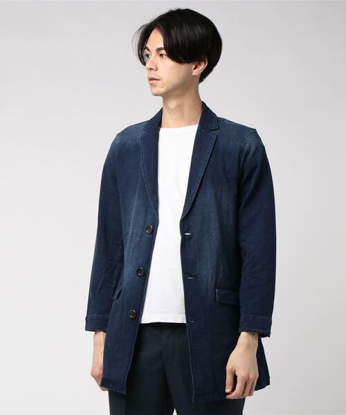 STYLEBLOCK（スタイルブロック）の「カットデニムチェスターコート（チェスターコート・メンズ・ネイビー/カモフラージュ・M）」の2枚目の写真