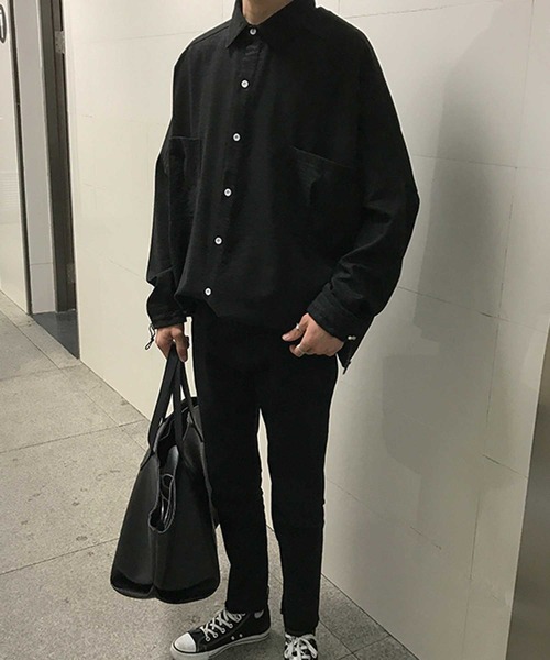 【サイズM1】OVERCOAT ブラック　ドロップショルダーシャツ セール】【MGV】ドロップショルダータックポケットオーバー