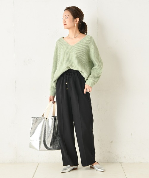 DouDou（ドゥドゥ）の「片畦Vプルオーバー（ニット/セーター・レディース・ベージュ/ブラウン/グリーン・FREE）」の22枚目の写真