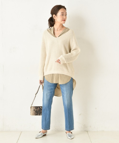 DouDou（ドゥドゥ）の「片畦Vプルオーバー（ニット/セーター・レディース・ベージュ/ブラウン/グリーン・FREE）」の18枚目の写真