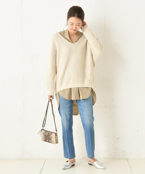 DouDou（ドゥドゥ）の「片畦Vプルオーバー（ニット/セーター・レディース・ベージュ/ブラウン/グリーン・FREE）」の12枚目の写真