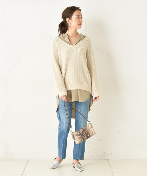 DouDou（ドゥドゥ）の「片畦Vプルオーバー（ニット/セーター・レディース・ベージュ/ブラウン/グリーン・FREE）」の6枚目の写真
