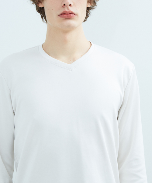 RECENCY OF MINE（リーセンシー オブ マイン）の「【Recency of Mine】ダブルフェイス 防臭シルケットVネックロングTシャツ（Tシャツ/カットソー・メンズ・ホワイト/ライトグレー/ブルー・44/46/48）」の7枚目の写真