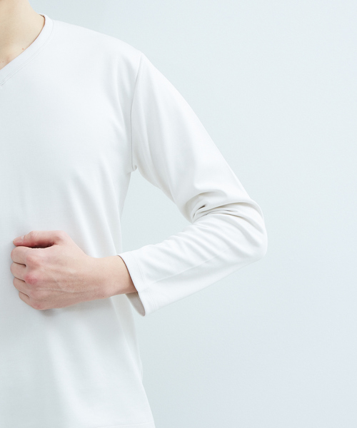 RECENCY OF MINE（リーセンシー オブ マイン）の「【Recency of Mine】ダブルフェイス 防臭シルケットVネックロングTシャツ（Tシャツ/カットソー・メンズ・ホワイト/ライトグレー/ブルー・44/46/48）」の8枚目の写真